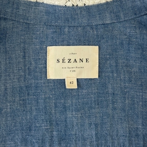 NWOT Sezane Midi Linen-Blend Chambray Alex Shirt Dress - Picture 6 of 7